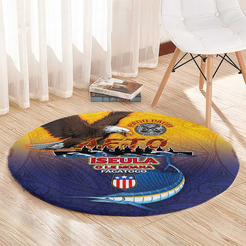 American Samoa Fautasi Round Carpet Bald Eage and Sailfish with Kakau Motifs - Wonder Print Shop
