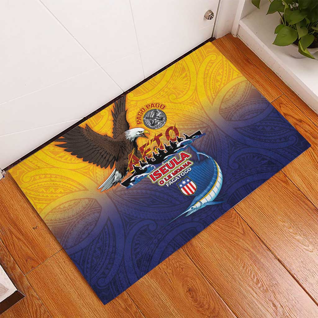 American Samoa Fautasi Rubber Doormat Bald Eage and Sailfish with Kakau Motifs - Wonder Print Shop