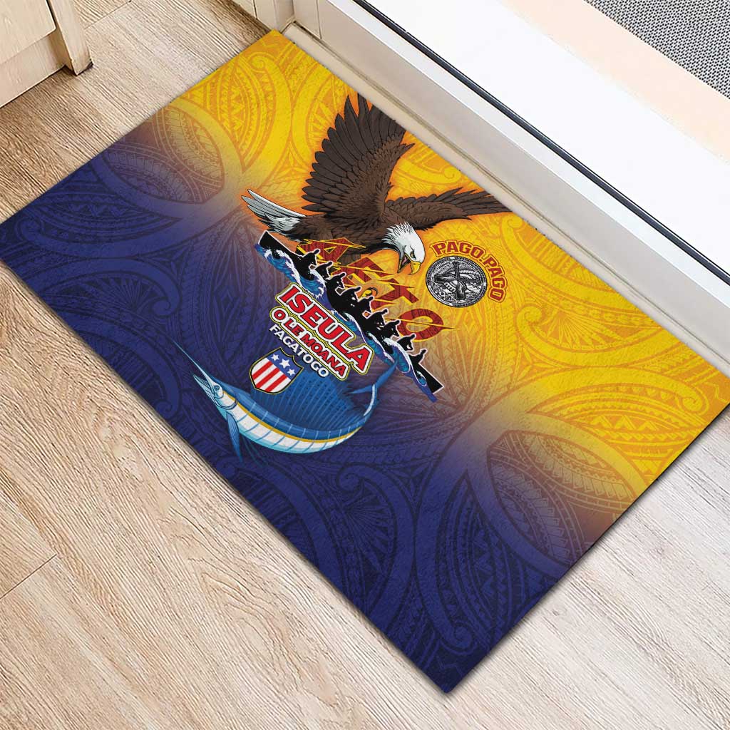 American Samoa Fautasi Rubber Doormat Bald Eage and Sailfish with Kakau Motifs - Wonder Print Shop