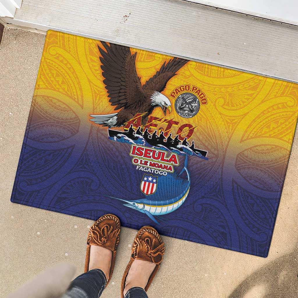 American Samoa Fautasi Rubber Doormat Bald Eage and Sailfish with Kakau Motifs - Wonder Print Shop