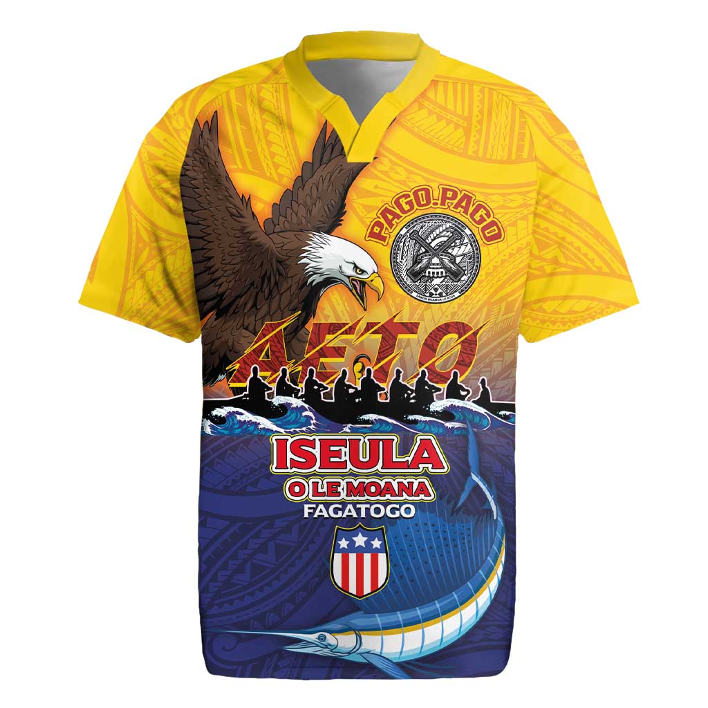 American Samoa Fautasi Rugby Jersey Bald Eage and Sailfish with Kakau Motifs - Wonder Print Shop