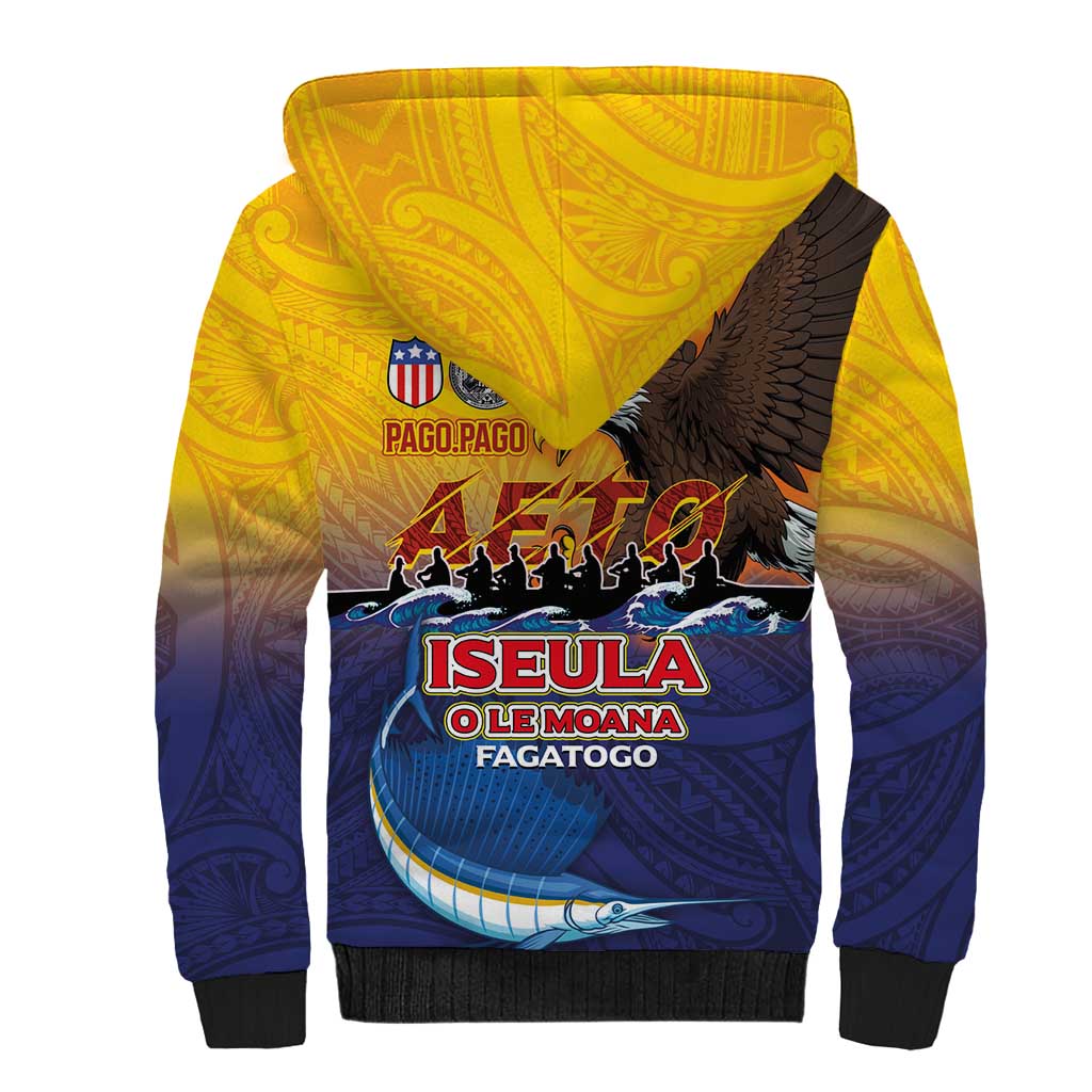 American Samoa Fautasi Sherpa Hoodie Bald Eage and Sailfish with Kakau Motifs - Wonder Print Shop