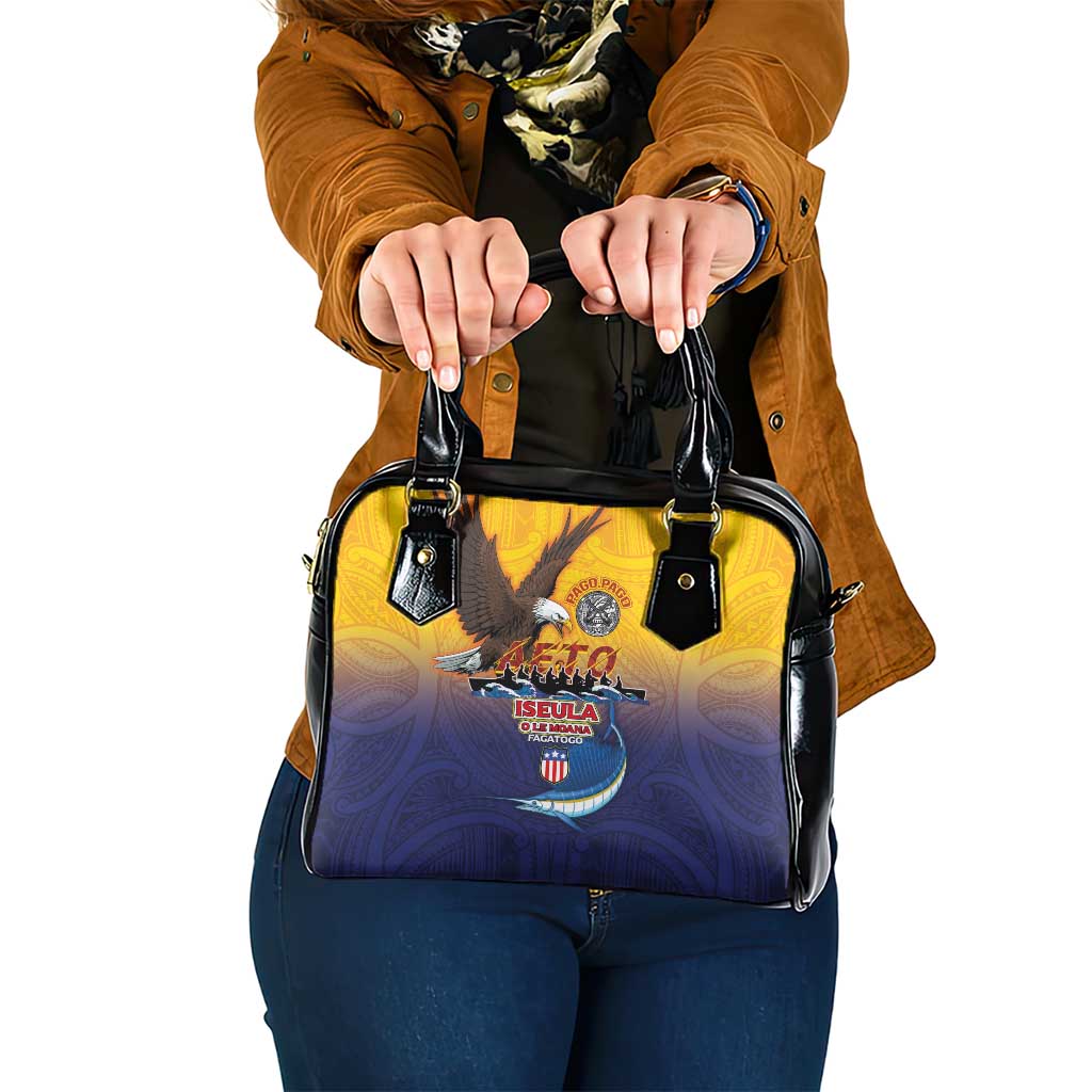 American Samoa Fautasi Shoulder Handbag Bald Eage and Sailfish with Kakau Motifs - Wonder Print Shop