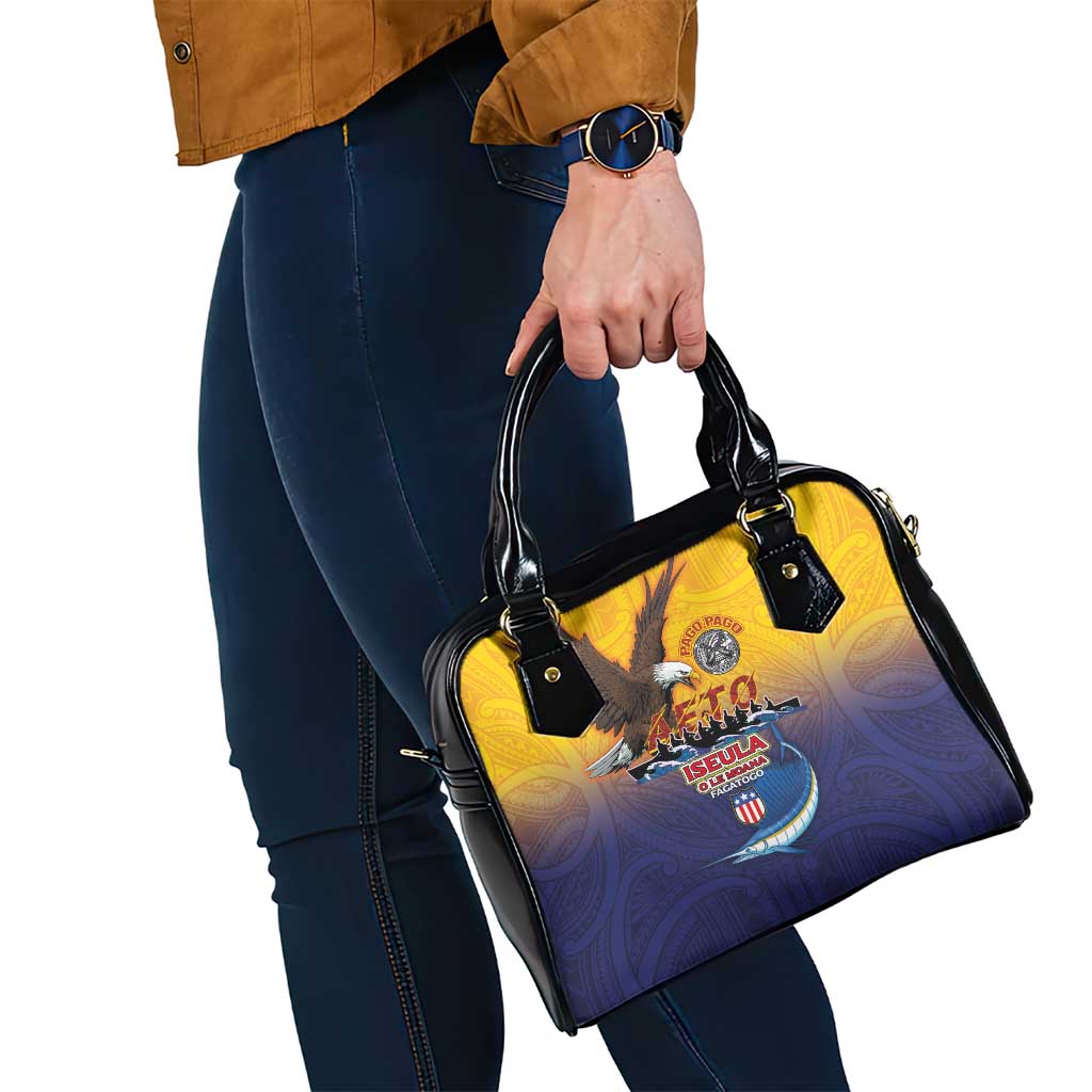 American Samoa Fautasi Shoulder Handbag Bald Eage and Sailfish with Kakau Motifs - Wonder Print Shop
