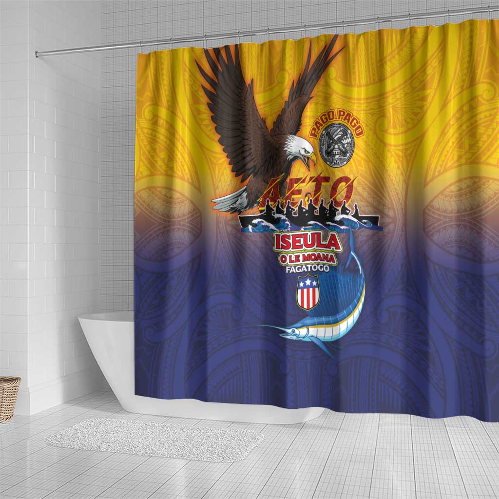 American Samoa Fautasi Shower Curtain Bald Eage and Sailfish with Kakau Motifs - Wonder Print Shop