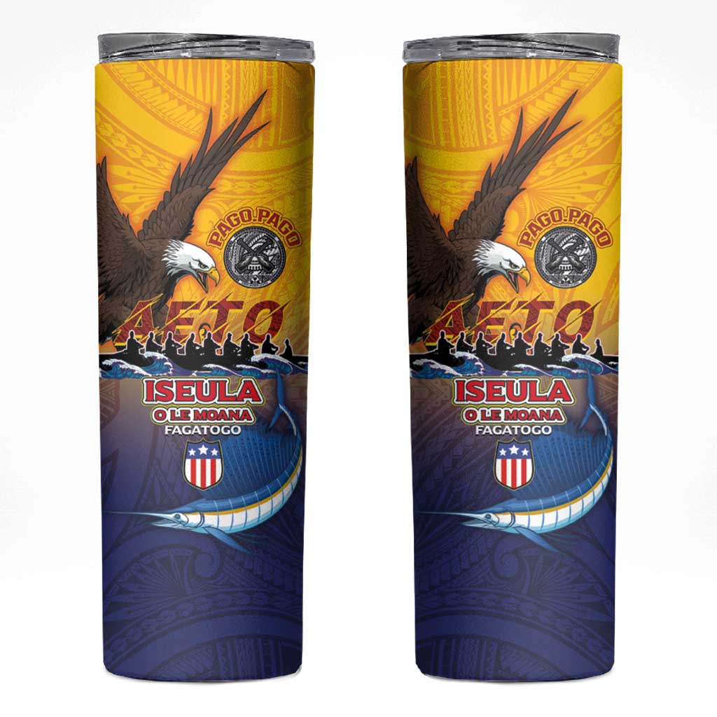 American Samoa Fautasi Skinny Tumbler Bald Eage and Sailfish with Kakau Motifs - Wonder Print Shop