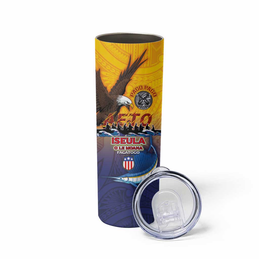 American Samoa Fautasi Skinny Tumbler Bald Eage and Sailfish with Kakau Motifs - Wonder Print Shop