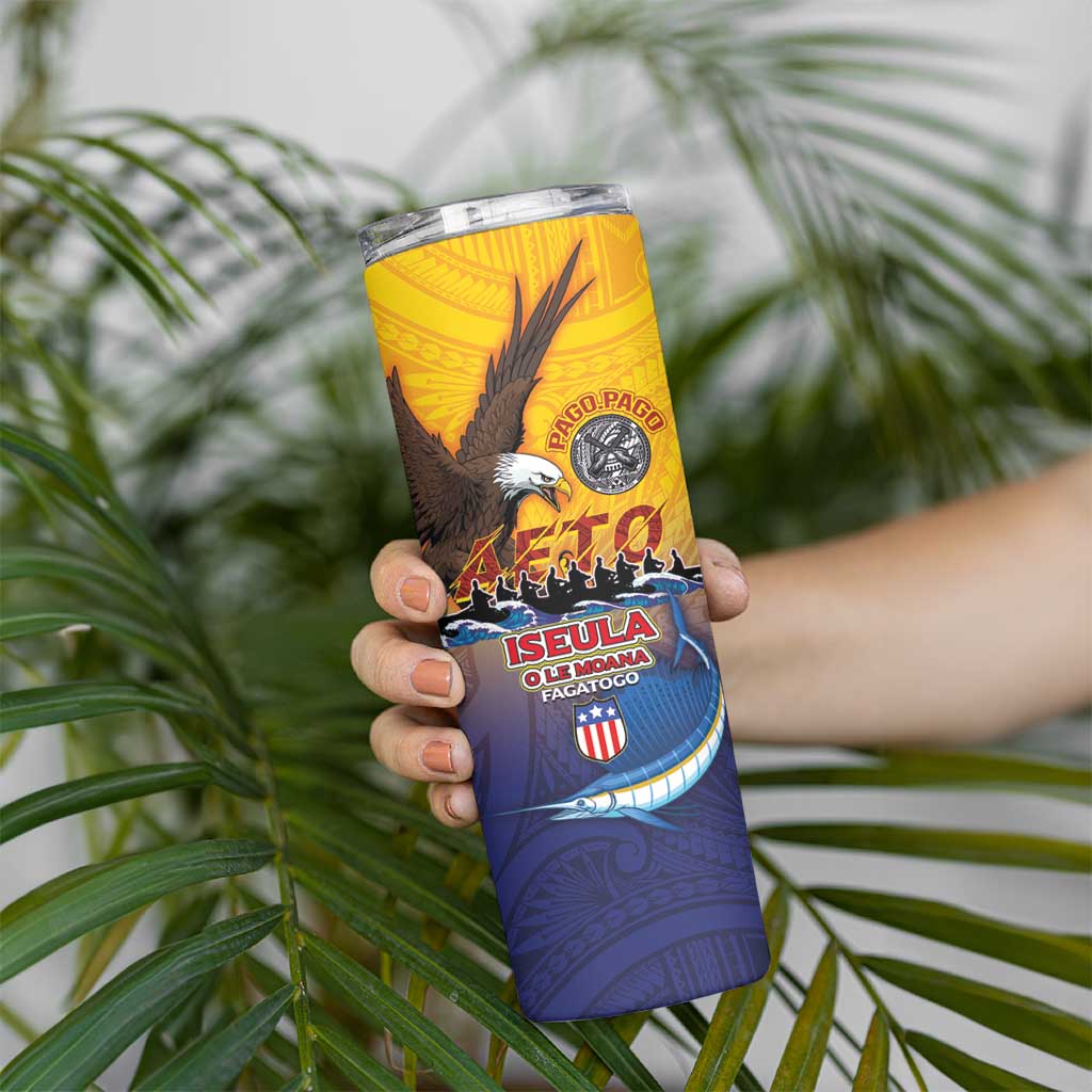 American Samoa Fautasi Skinny Tumbler Bald Eage and Sailfish with Kakau Motifs - Wonder Print Shop