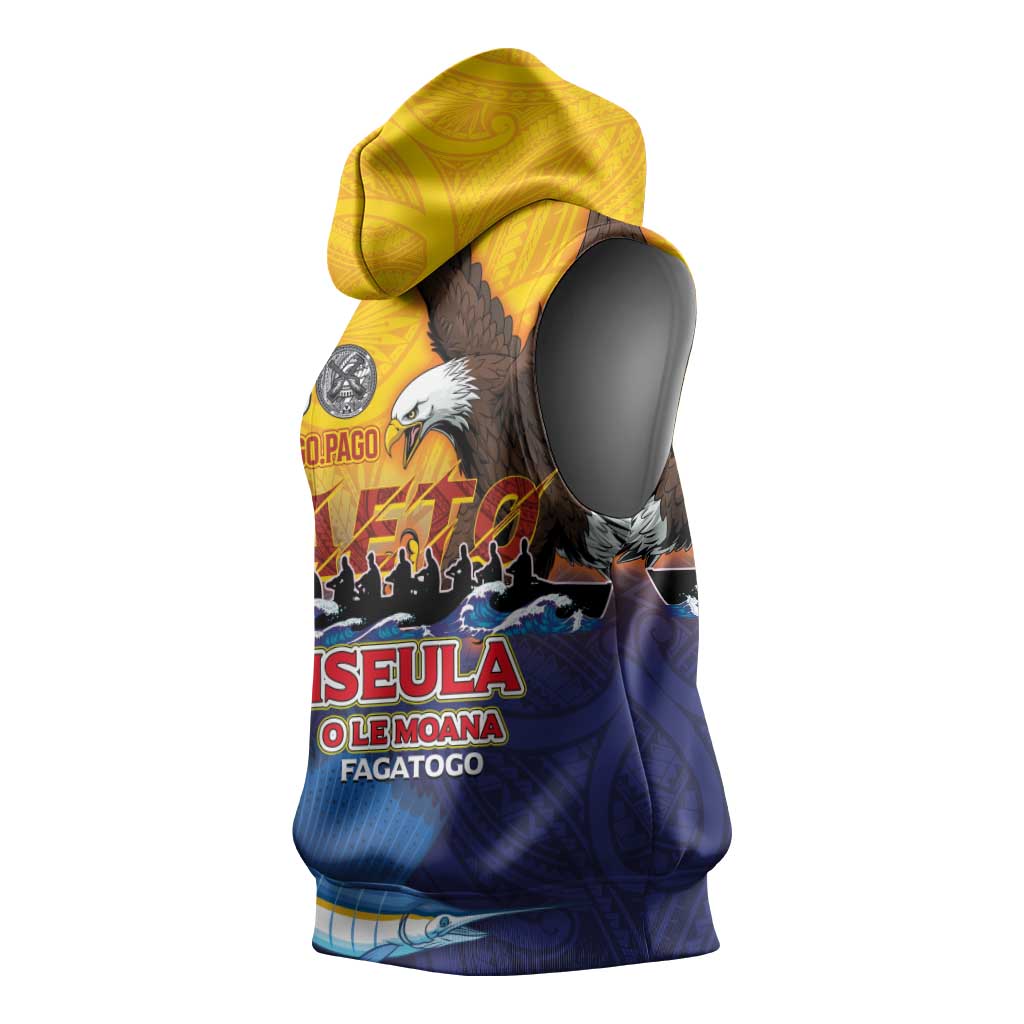 American Samoa Fautasi Sleeveless Hoodie Bald Eage and Sailfish with Kakau Motifs - Wonder Print Shop