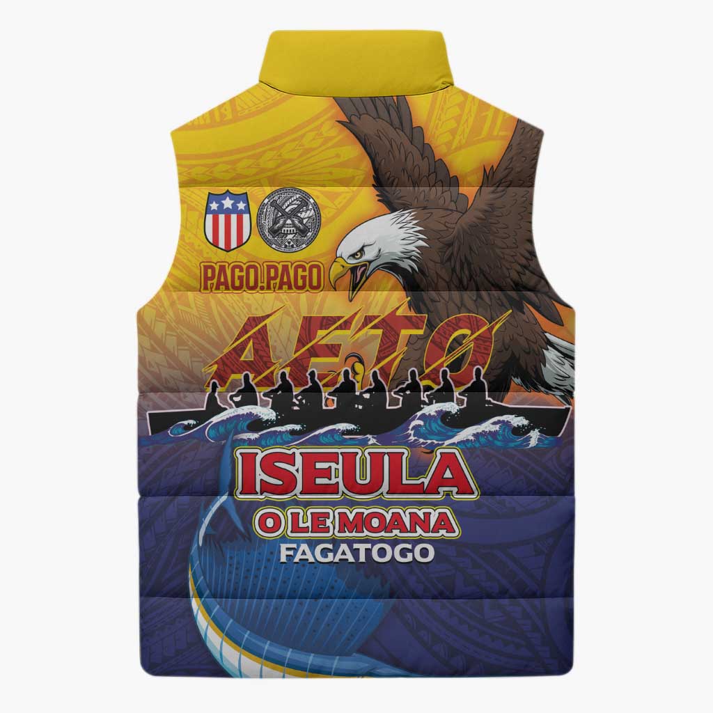 American Samoa Fautasi Sleeveless Puffer Jacket Bald Eage and Sailfish with Kakau Motifs - Wonder Print Shop