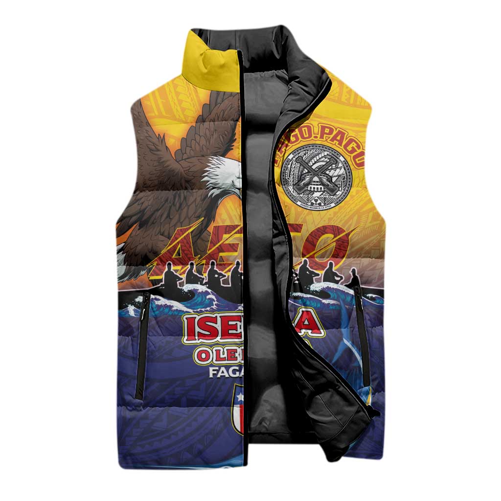 American Samoa Fautasi Sleeveless Puffer Jacket Bald Eage and Sailfish with Kakau Motifs - Wonder Print Shop