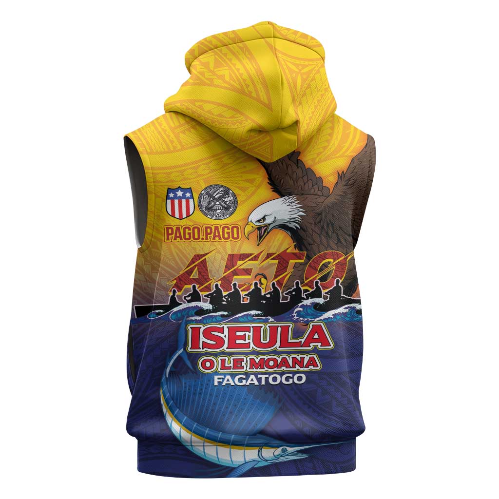 American Samoa Fautasi Sleeveless Zip Hoodie Bald Eage and Sailfish with Kakau Motifs - Wonder Print Shop