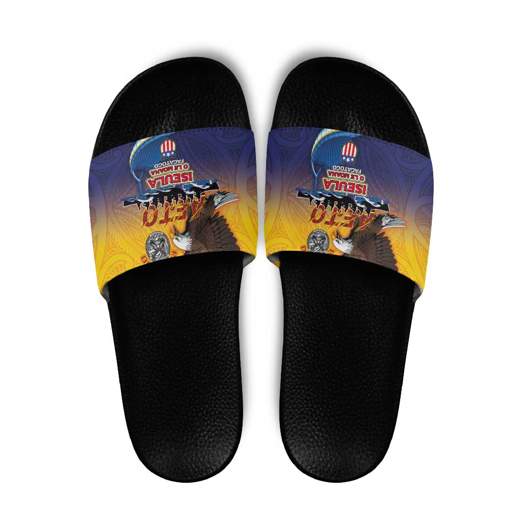 American Samoa Fautasi Slide Sandals Bald Eage and Sailfish with Kakau Motifs - Wonder Print Shop