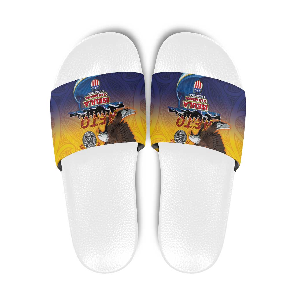 American Samoa Fautasi Slide Sandals Bald Eage and Sailfish with Kakau Motifs - Wonder Print Shop