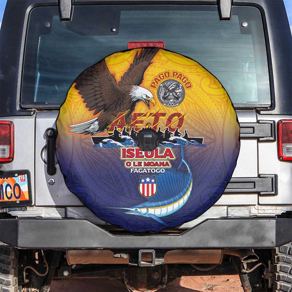 American Samoa Fautasi Spare Tire Cover Bald Eage and Sailfish with Kakau Motifs - Wonder Print Shop