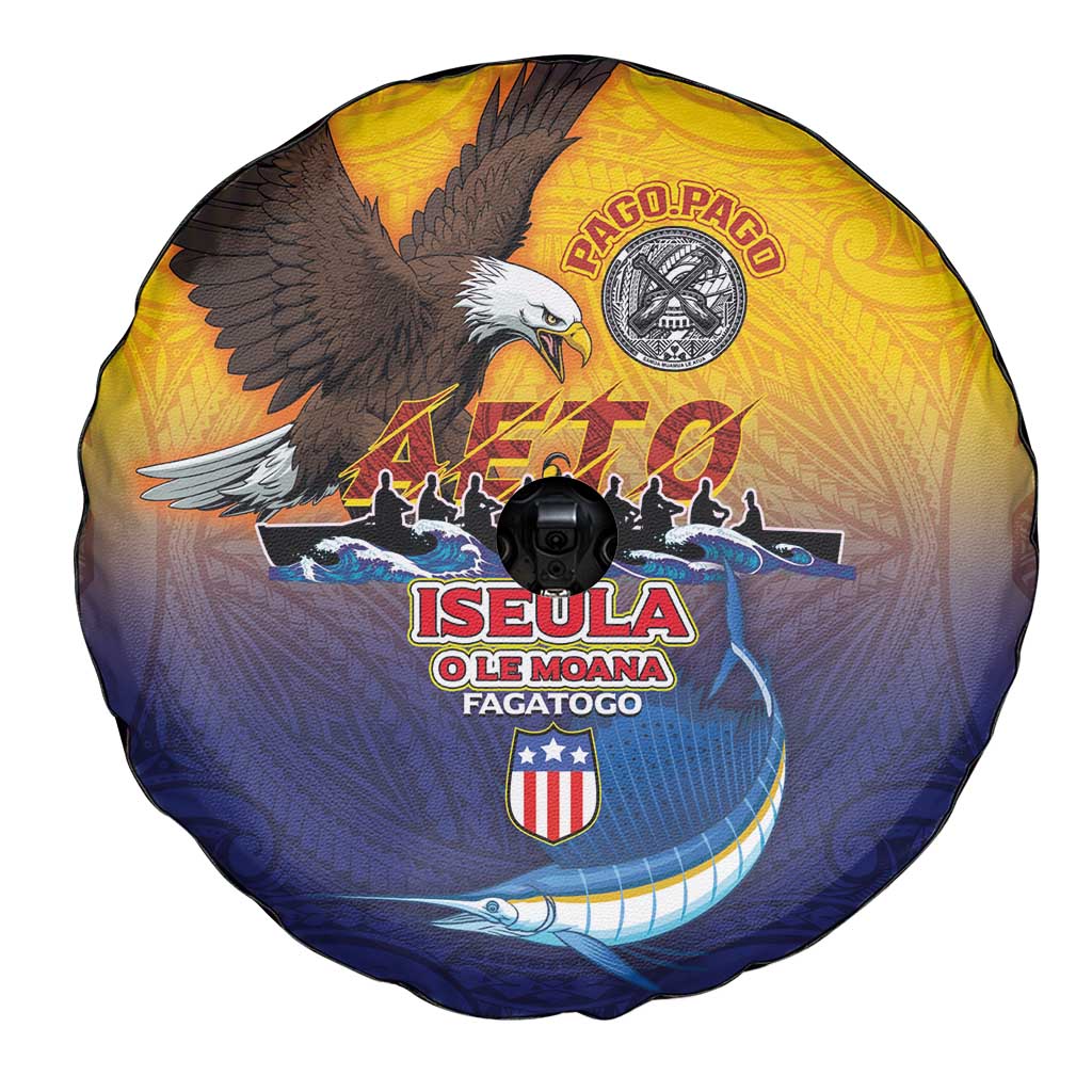 American Samoa Fautasi Spare Tire Cover Bald Eage and Sailfish with Kakau Motifs - Wonder Print Shop