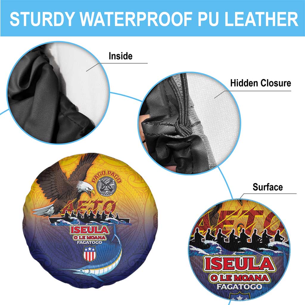 American Samoa Fautasi Spare Tire Cover Bald Eage and Sailfish with Kakau Motifs - Wonder Print Shop