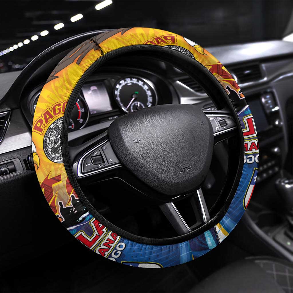 American Samoa Fautasi Steering Wheel Cover Bald Eage and Sailfish with Kakau Motifs - Wonder Print Shop