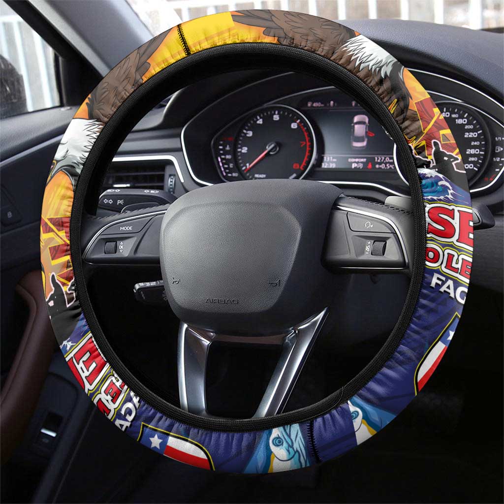 American Samoa Fautasi Steering Wheel Cover Bald Eage and Sailfish with Kakau Motifs - Wonder Print Shop