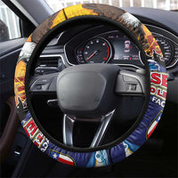 American Samoa Fautasi Steering Wheel Cover Bald Eage and Sailfish with Kakau Motifs - Wonder Print Shop