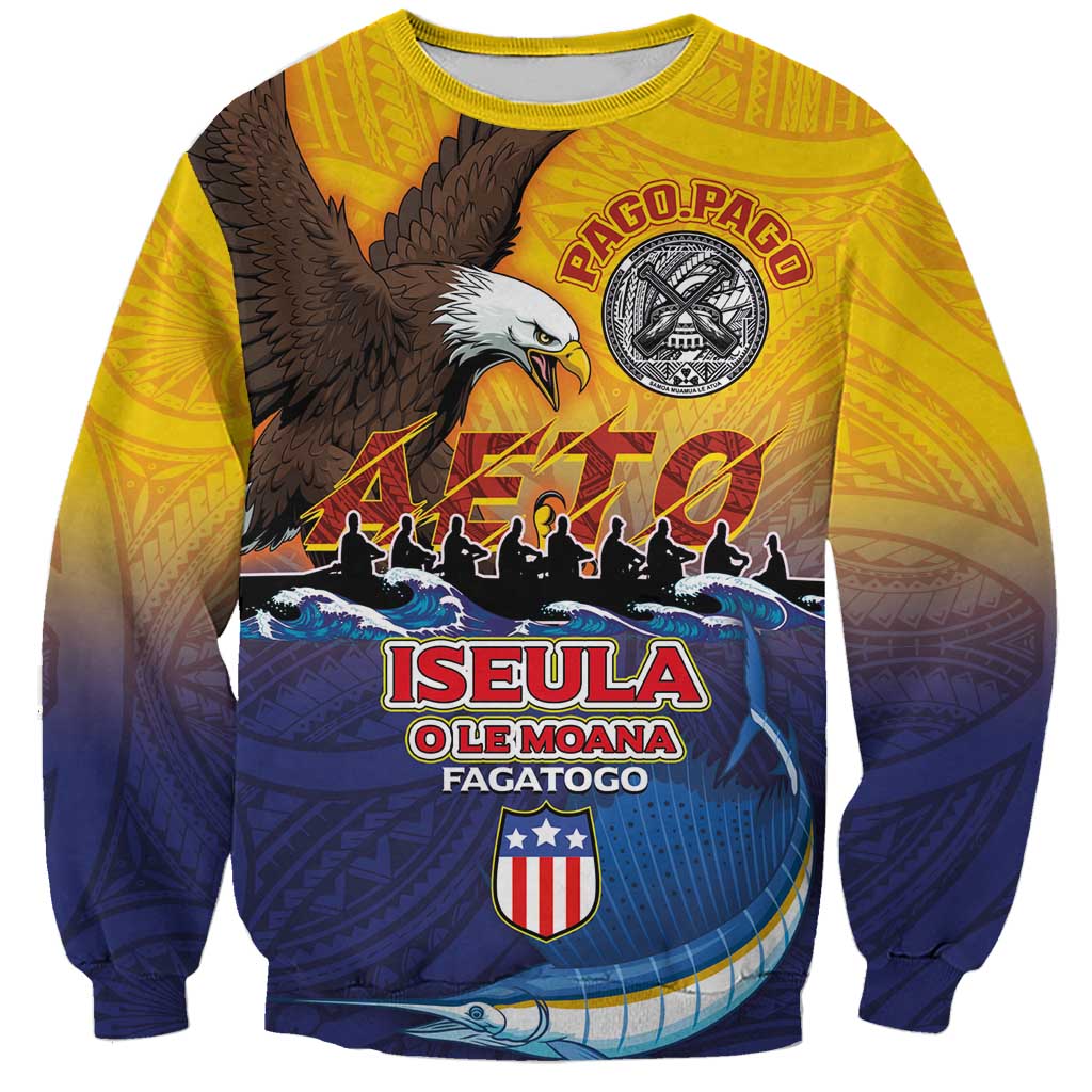 American Samoa Fautasi Sweatshirt Bald Eage and Sailfish with Kakau Motifs - Wonder Print Shop