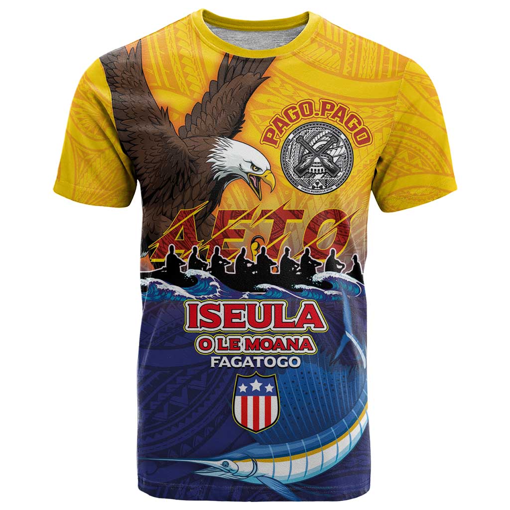 American Samoa Fautasi T Shirt Bald Eage and Sailfish with Kakau Motifs - Wonder Print Shop