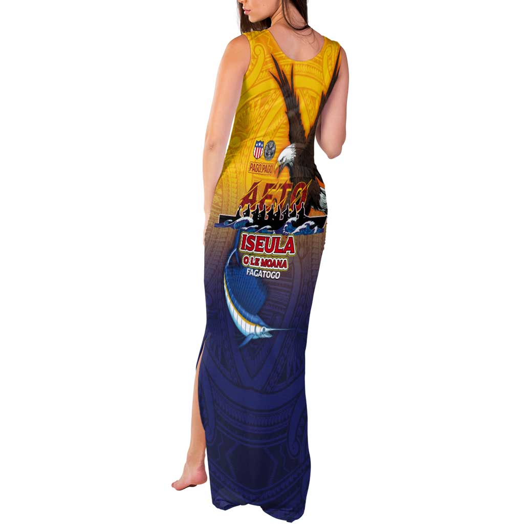 American Samoa Fautasi Tank Maxi Dress Bald Eage and Sailfish with Kakau Motifs - Wonder Print Shop