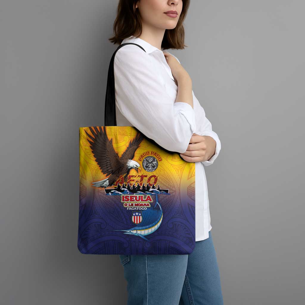 American Samoa Fautasi Tote Bag Bald Eage and Sailfish with Kakau Motifs - Wonder Print Shop