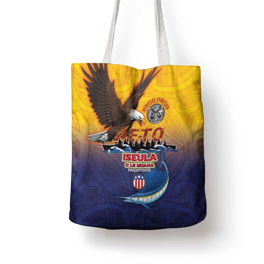 American Samoa Fautasi Tote Bag Bald Eage and Sailfish with Kakau Motifs - Wonder Print Shop