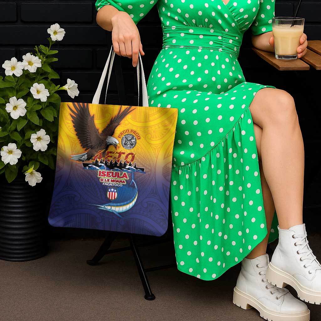 American Samoa Fautasi Tote Bag Bald Eage and Sailfish with Kakau Motifs - Wonder Print Shop