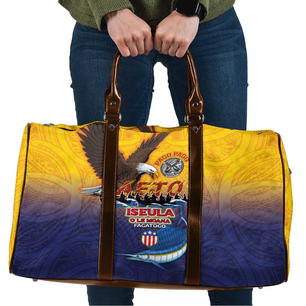 American Samoa Fautasi Travel Bag Bald Eage and Sailfish with Kakau Motifs - Wonder Print Shop