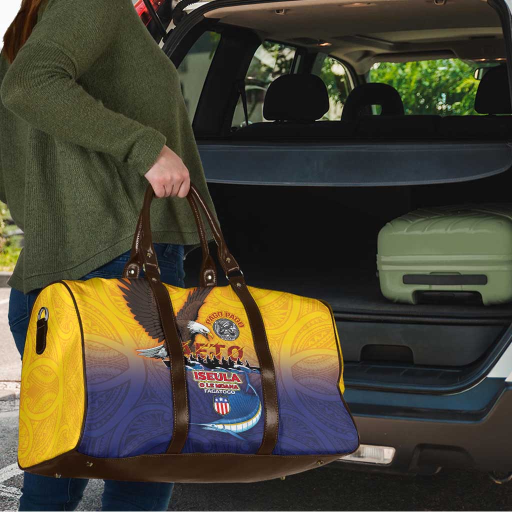 American Samoa Fautasi Travel Bag Bald Eage and Sailfish with Kakau Motifs - Wonder Print Shop