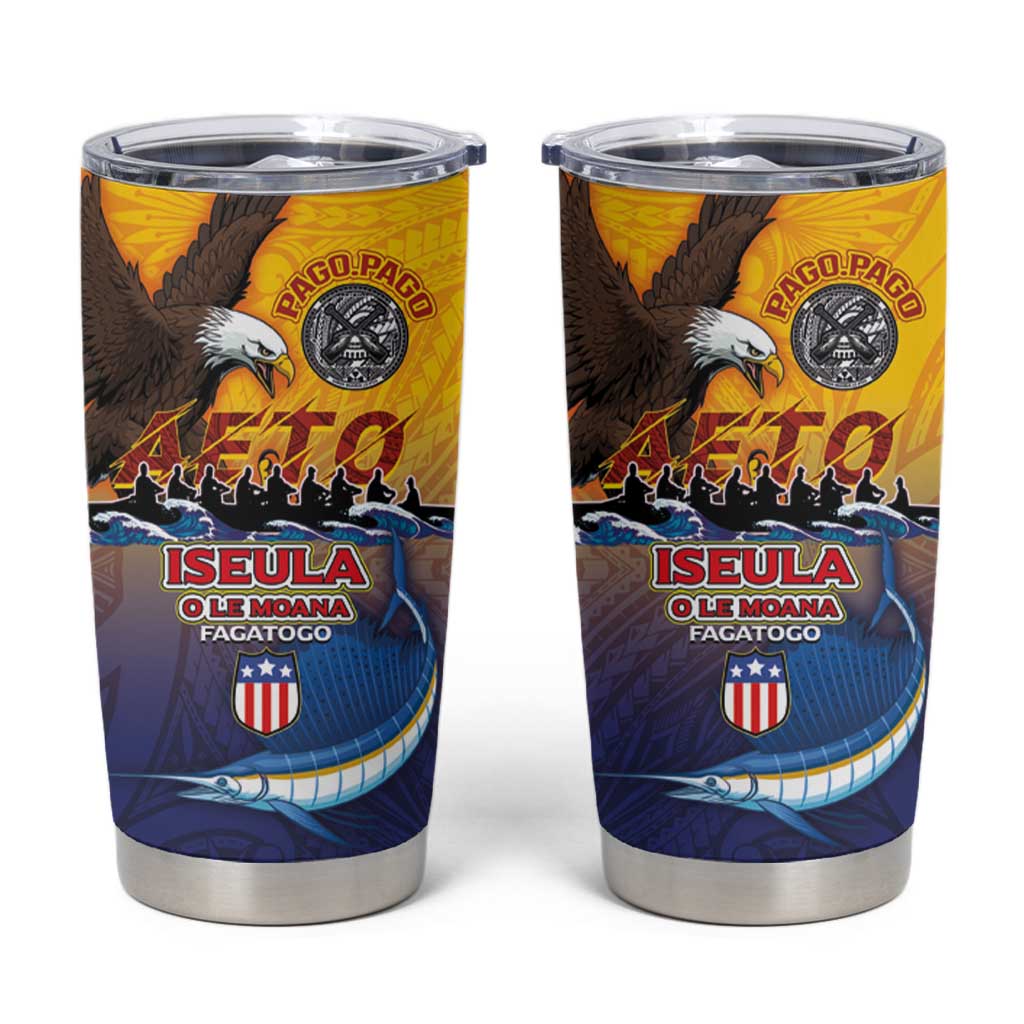 American Samoa Fautasi Tumbler Cup Bald Eage and Sailfish with Kakau Motifs - Wonder Print Shop