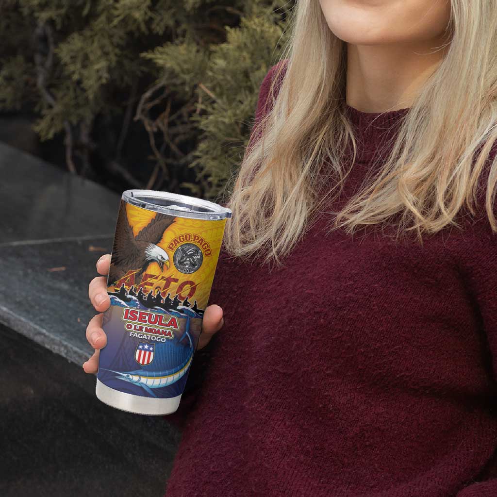 American Samoa Fautasi Tumbler Cup Bald Eage and Sailfish with Kakau Motifs - Wonder Print Shop