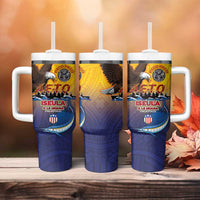 American Samoa Fautasi Tumbler With Handle Bald Eage and Sailfish with Kakau Motifs - Wonder Print Shop