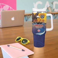 American Samoa Fautasi Tumbler With Handle Bald Eage and Sailfish with Kakau Motifs - Wonder Print Shop