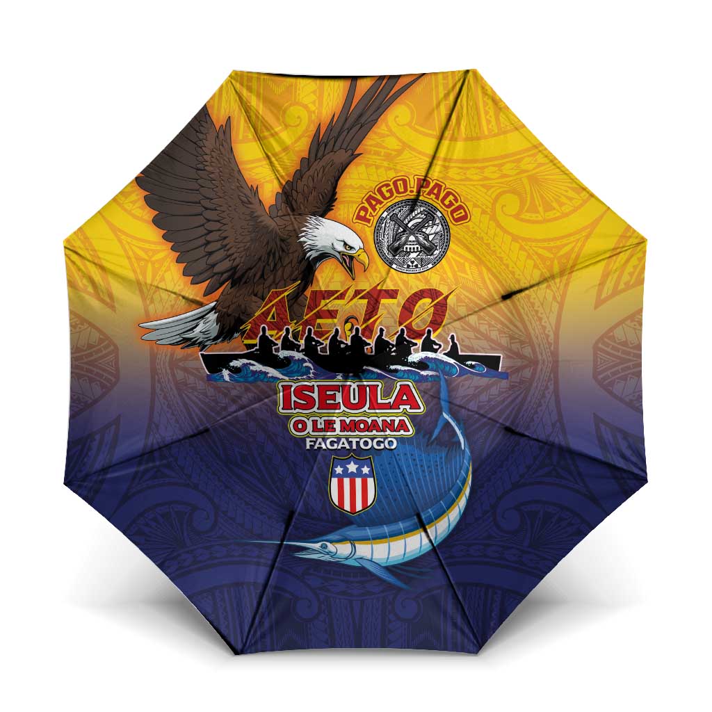 American Samoa Fautasi Umbrella Bald Eage and Sailfish with Kakau Motifs - Wonder Print Shop