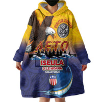 American Samoa Fautasi Wearable Blanket Hoodie Bald Eage and Sailfish with Kakau Motifs - Wonder Print Shop