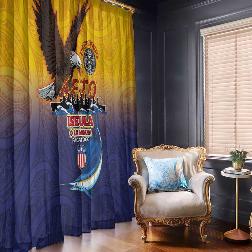 American Samoa Fautasi Window Curtain Bald Eage and Sailfish with Kakau Motifs - Wonder Print Shop