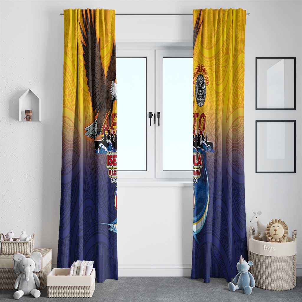 American Samoa Fautasi Window Curtain Bald Eage and Sailfish with Kakau Motifs - Wonder Print Shop