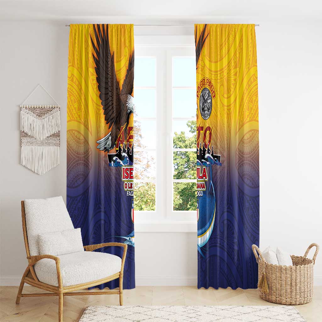 American Samoa Fautasi Window Curtain Bald Eage and Sailfish with Kakau Motifs - Wonder Print Shop