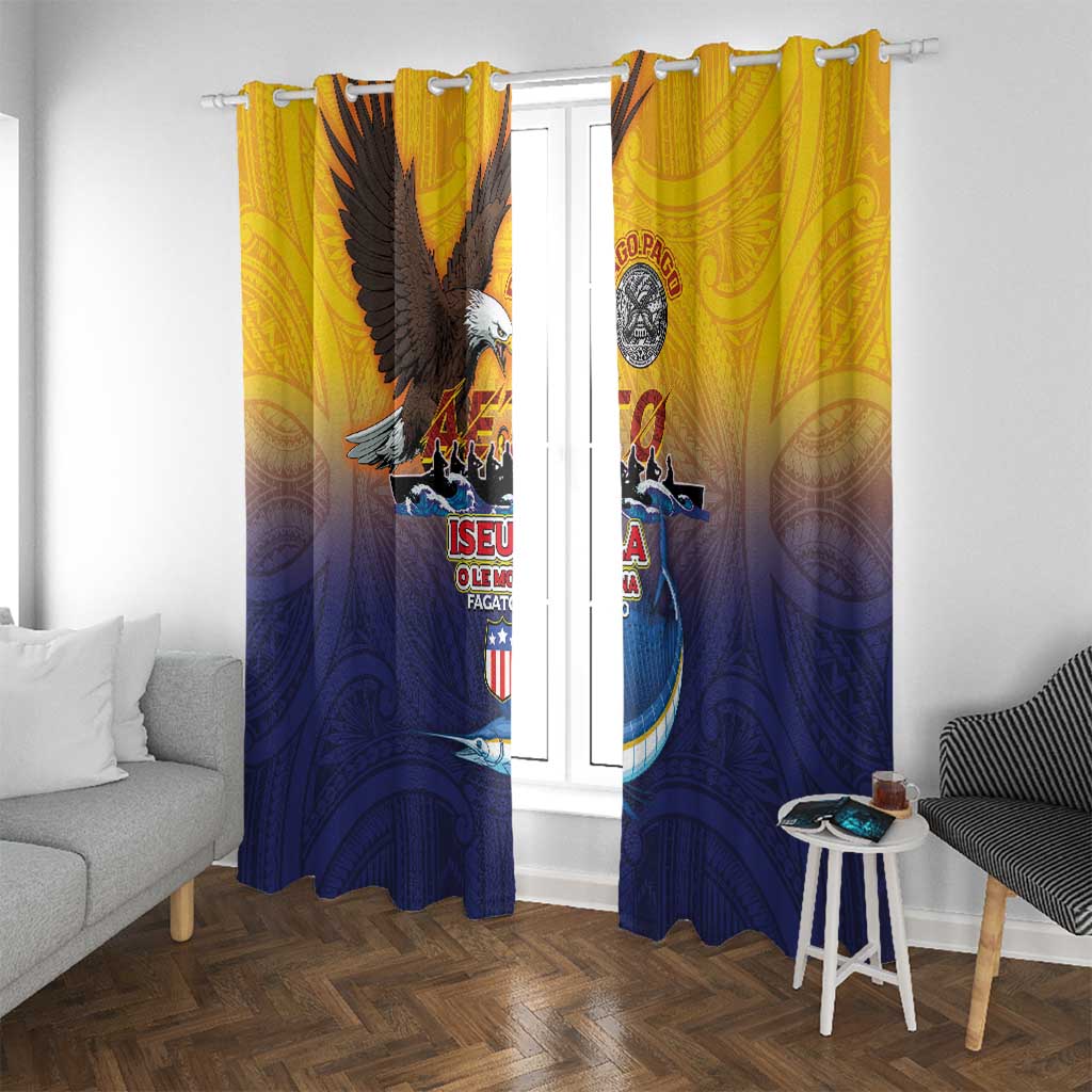 American Samoa Fautasi Window Curtain Bald Eage and Sailfish with Kakau Motifs - Wonder Print Shop