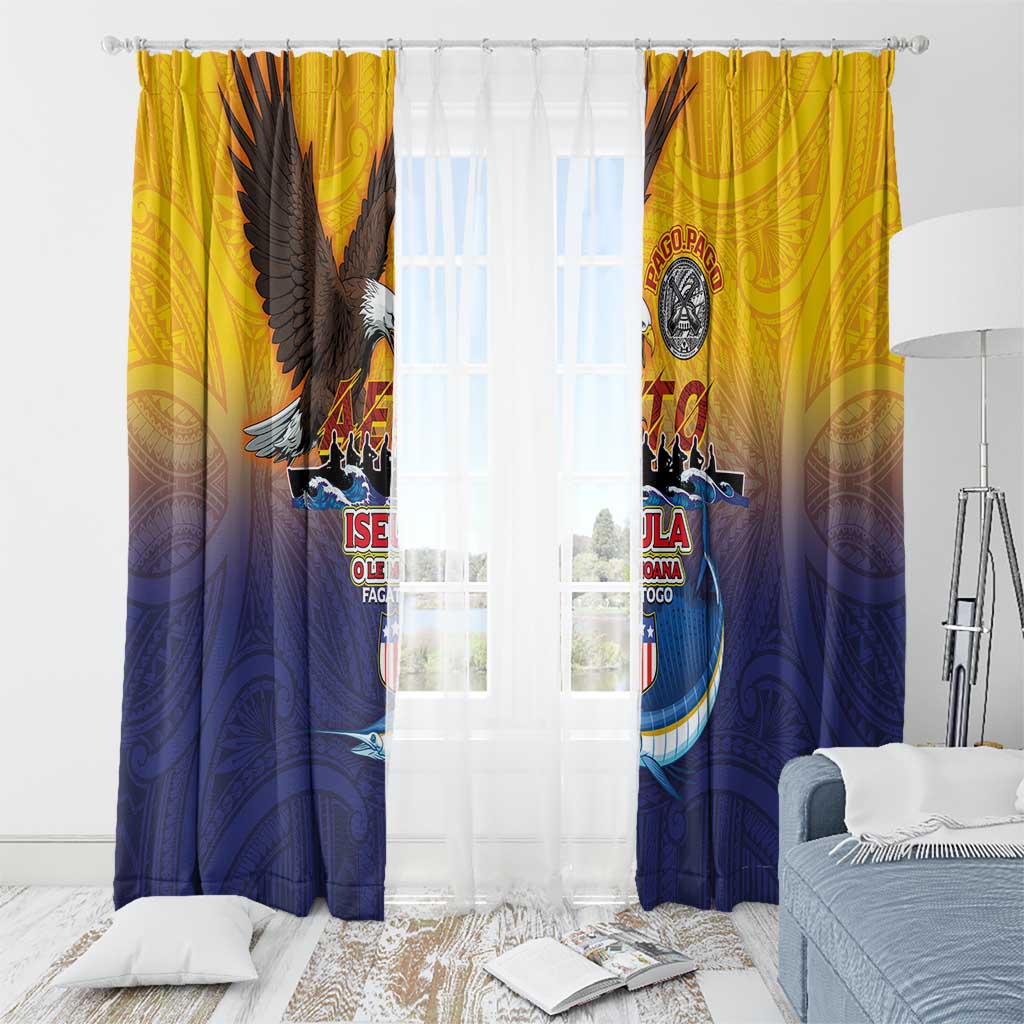American Samoa Fautasi Window Curtain Bald Eage and Sailfish with Kakau Motifs - Wonder Print Shop