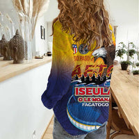 American Samoa Fautasi Women Casual Shirt Bald Eage and Sailfish with Kakau Motifs - Wonder Print Shop