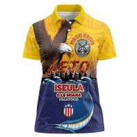 American Samoa Fautasi Women Polo Shirt Bald Eage and Sailfish with Kakau Motifs - Wonder Print Shop