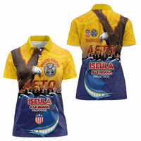 American Samoa Fautasi Women Polo Shirt Bald Eage and Sailfish with Kakau Motifs - Wonder Print Shop