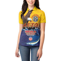 American Samoa Fautasi Women Polo Shirt Bald Eage and Sailfish with Kakau Motifs - Wonder Print Shop