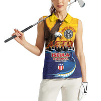 American Samoa Fautasi Women Sleeveless Polo Shirt Bald Eage and Sailfish with Kakau Motifs - Wonder Print Shop