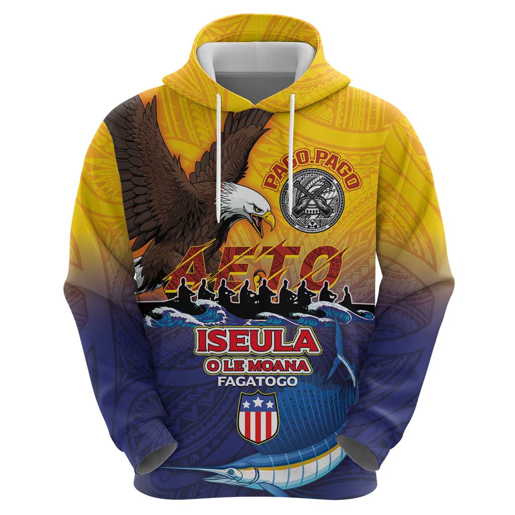 American Samoa Fautasi Zip Hoodie Bald Eage and Sailfish with Kakau Motifs - Wonder Print Shop