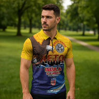 American Samoa Fautasi Zipper Polo Shirt Bald Eage and Sailfish with Kakau Motifs - Wonder Print Shop